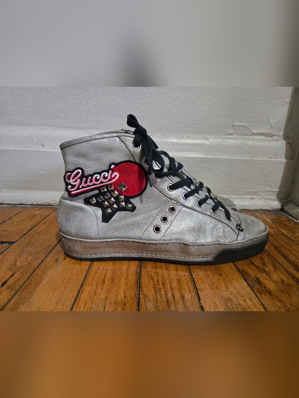 Gucci 6.5US Silver Stud Hightop Made In Italy